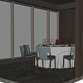 Modern Private Dining Room With Round Table Tableware Chairs And Green Trees View 3d model
