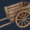 Vintage Wooden Cart with Large Spoked Wheel and Wooden Planks