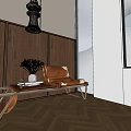 Comfortable Leather Leisure Chair With Wooden Wall Large Windows Trees Outside And Herringbone Floor