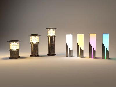 Various Styles Outdoor Lights Featuring Traditional Lanterns And Modern Colorful Columns 3d model