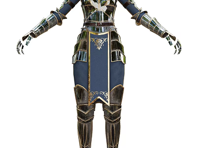 Ornate Medieval Knight Armor with Blue and Gold Metal Plates and Decorative Patterns 3d model