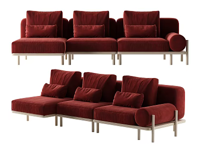 Modern Multiplayer Sofa Red Flannel Multiplayer Sofa 3d model Modern Multiplayer Sofa Red Flannel Multiplayer Sofa 3d model