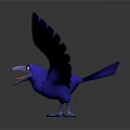 Blue Bird 3D Model With Spread Wings Open Beak Yellow Eyes Gray Gradient Background 3d model