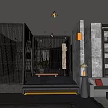 Elevator Hallway With Modern Design Metal Grille Marble Wall Warm Yellow Lighting And Green Plants