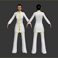 Traditional Chinese Character Model In White Costume With Yellow Trim Front Back Views
