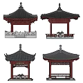 Traditional Chinese Pavilions With Pagoda Style Roofs Wooden Structures And Various Designs