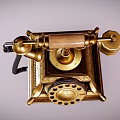 Vintage Golden Rotary Dial Telephone With Wooden Handset And Classic Design