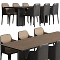 Modern Dining Table And Chairs Set With Wooden Top And Gray Beige Upholstered Chairs