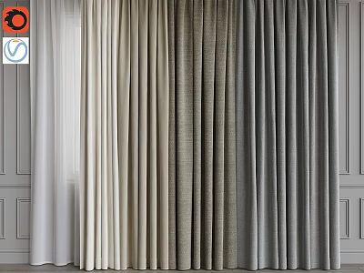 Various Neutral Tones Curtains Drapery For Home Interior Decor Styling 3d model