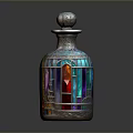 Decorative Stained Glass Bottle With Intricate Metal Cap And Colorful Patterns
