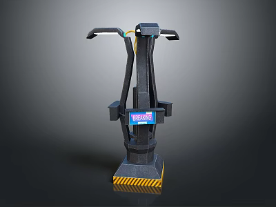 Black Fitness Equipment With Armrests Blue Display And Warning Striped Base 3d model