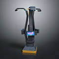 Black Fitness Equipment With Armrests Blue Display And Warning Striped Base