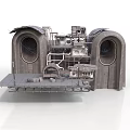 Futuristic Industrial Structure With Circular Portals Metal Platforms And Mechanical Components