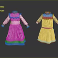 Stylish White And Yellow Striped Dresses With Colorful Sashes Collars And Cuffs