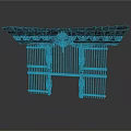 Traditional Wooden Gate Design With Curved Eaves And Black Grille