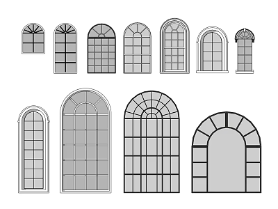 Various Architectural Window Designs With Arched Rectangular And Grille Patterns 3d model