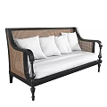 Classic Multi Seater Sofa With Rattan Backrest Black Frame And White Cushions 3d model