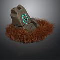 Stone Structure With Glowing Blue Geometric Symbol Surrounded by Brown Grass