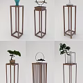 Modern Minimalist Plant Stand With Wooden Frame And Small Potted Plants For Home Decoration