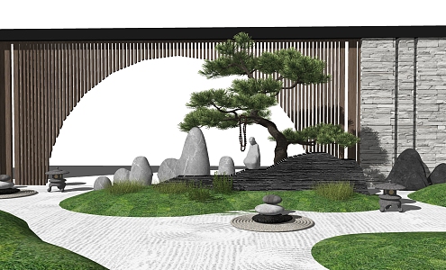 New Chinese style landscape sketch dry landscape Zen landscape 3d model