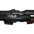 Classic Rifle With Wooden Stock Black Barrel Mounted Scope Ergonomic Grip And Magazine