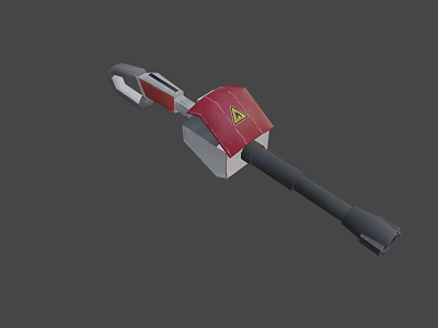 Sturdy Red Gray Weapon With Yellow Warning Triangle And Long Handle Design 3d model