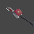 Sturdy Red Gray Weapon With Yellow Warning Triangle And Long Handle Design