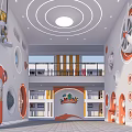 Kindergarten Two Floors Interior Design With Circular Ceiling Lights And Playful Colorful Elements 3d model