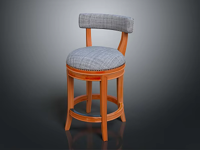 Gray Fabric Upholstered Dining Chair With Wooden Legs And Padded Backrest 3d model