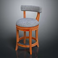 Gray Fabric Upholstered Dining Chair With Wooden Legs And Padded Backrest
