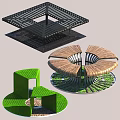 Modern Outdoor Chairs With Slatted Metal Wooden Circular Perforated Design For Garden