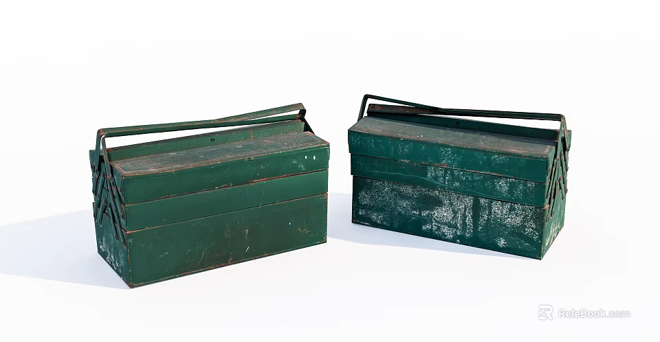 Vintage Green Metal Toolboxes With Handles And Worn Surface Design 3d model 