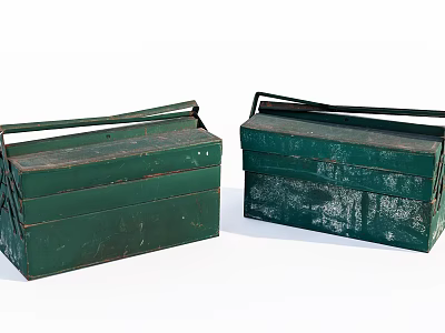Vintage Green Metal Toolboxes With Handles And Worn Surface Design 3d model