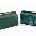 Vintage Green Metal Toolboxes With Handles And Worn Surface Design