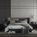 Modern background double bed simple bedding combination 3d model