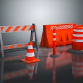 Essential Road Safety Facilities With Traffic Cones Barriers Warning Posts And Reflective Strips 3d model