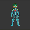 3D Game And Movie Character In Blue Yellow Costume With Helmet Red Chest Emblem Blue Gloves Boots
