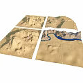 Detailed Terrain Model Displaying Desert Mountains Blue River And Geographical Features 3d model
