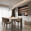 Modern Restaurant Interior Design With Dining Table Chairs Pendant Lights And Ambient Lighting
