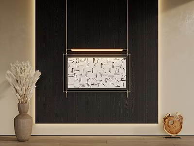 Dark Wall Interior Decor With Framed Artwork Vase And Decorative Ornament 3d model
