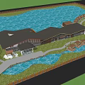 Waterfront Wooden Boutique Guesthouses With Brown Roofs And Surrounding Water View
