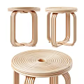 Modern Minimalist Wooden Stool With Curved Legs And Round Seat For Home Decor