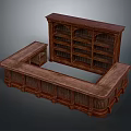 Traditional Wooden Counter And Bookshelf With Carved Details Arch Shelves And Drawer Cabinet
