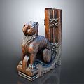 Antique Wooden Lion Carving Decorative Component With Intricate Patterns And Solid Base
