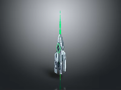 Futuristic Silver Spear Design With Green Glowing Lines And Tech Structure Details 3d model