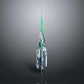 Futuristic Silver Spear Design With Green Glowing Lines And Tech Structure Details