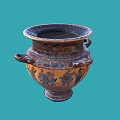 Blue and Orange Ceramic Vessel Decorated with Figure Patterns and Two Handles 3d model