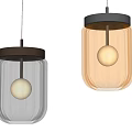 Modern Transparent And Amber Glass Pendant Lights With Ribbed Design And Metal Finish