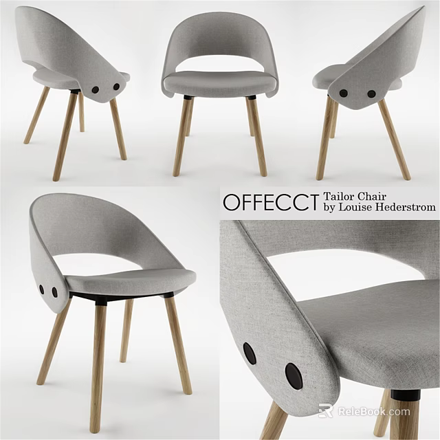 OFFECCT Tub Chair by Louise Hedenstrom with Gray Fabric and Wooden Legs 3d model 