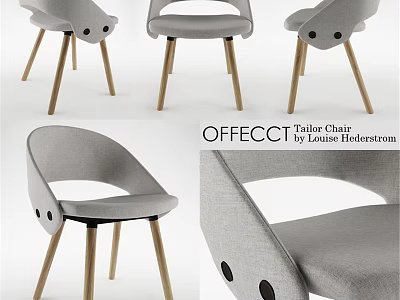 OFFECCT Tub Chair by Louise Hedenstrom with Gray Fabric and Wooden Legs 3d model